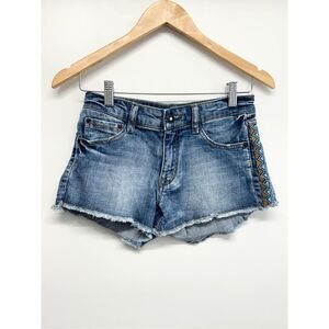 Stradivarius Jean Shorts Size 2 Blue Bohemian Cut Off Frayed
